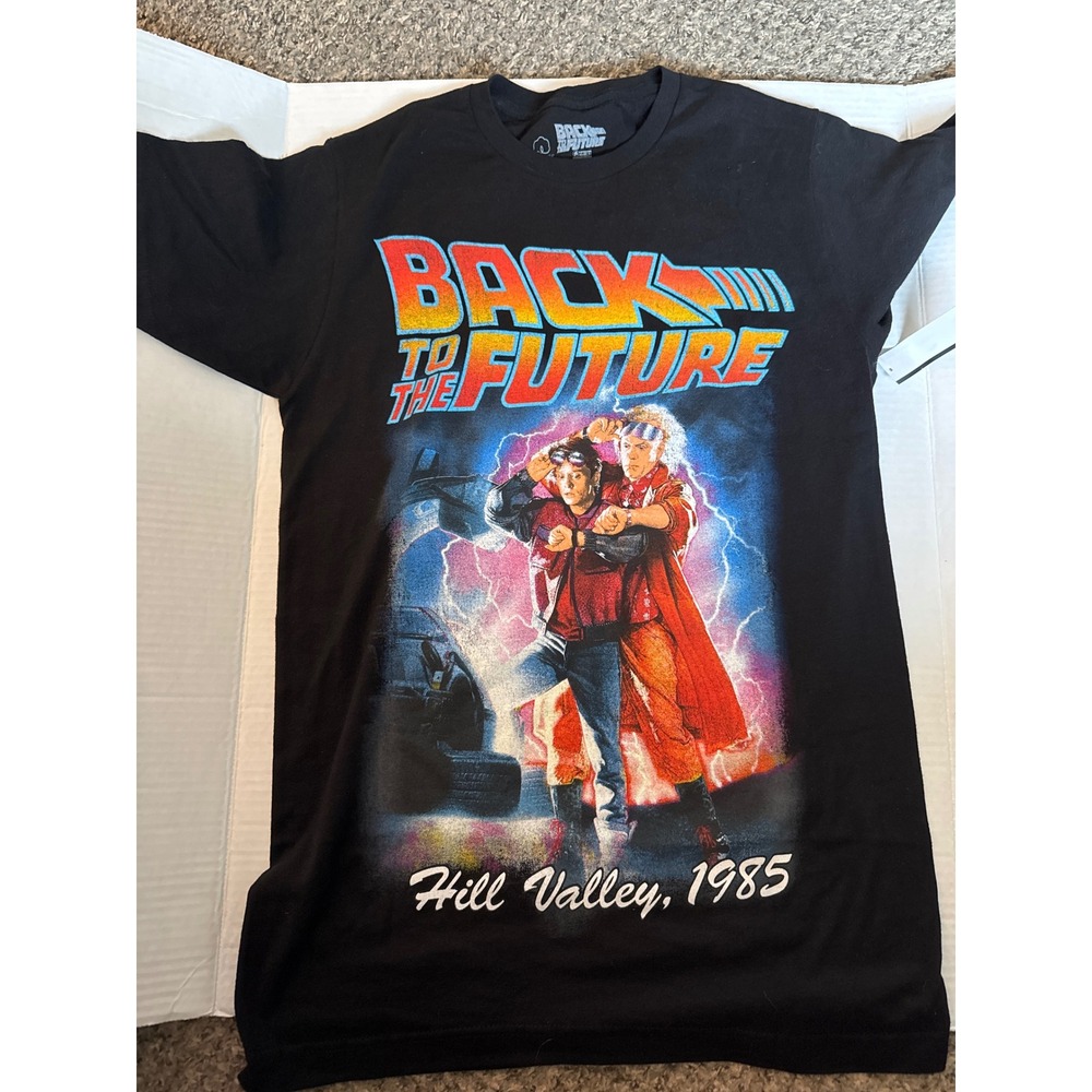Back to the Future Hill Valley 1985 Graphic T-Shirt Mens Small Black NWT